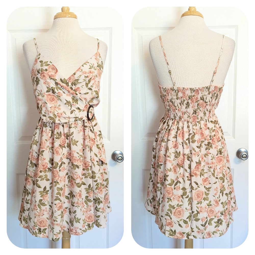CUPSHE Sleeveless Floral Ditsy Belted Mini Dress Pink Small